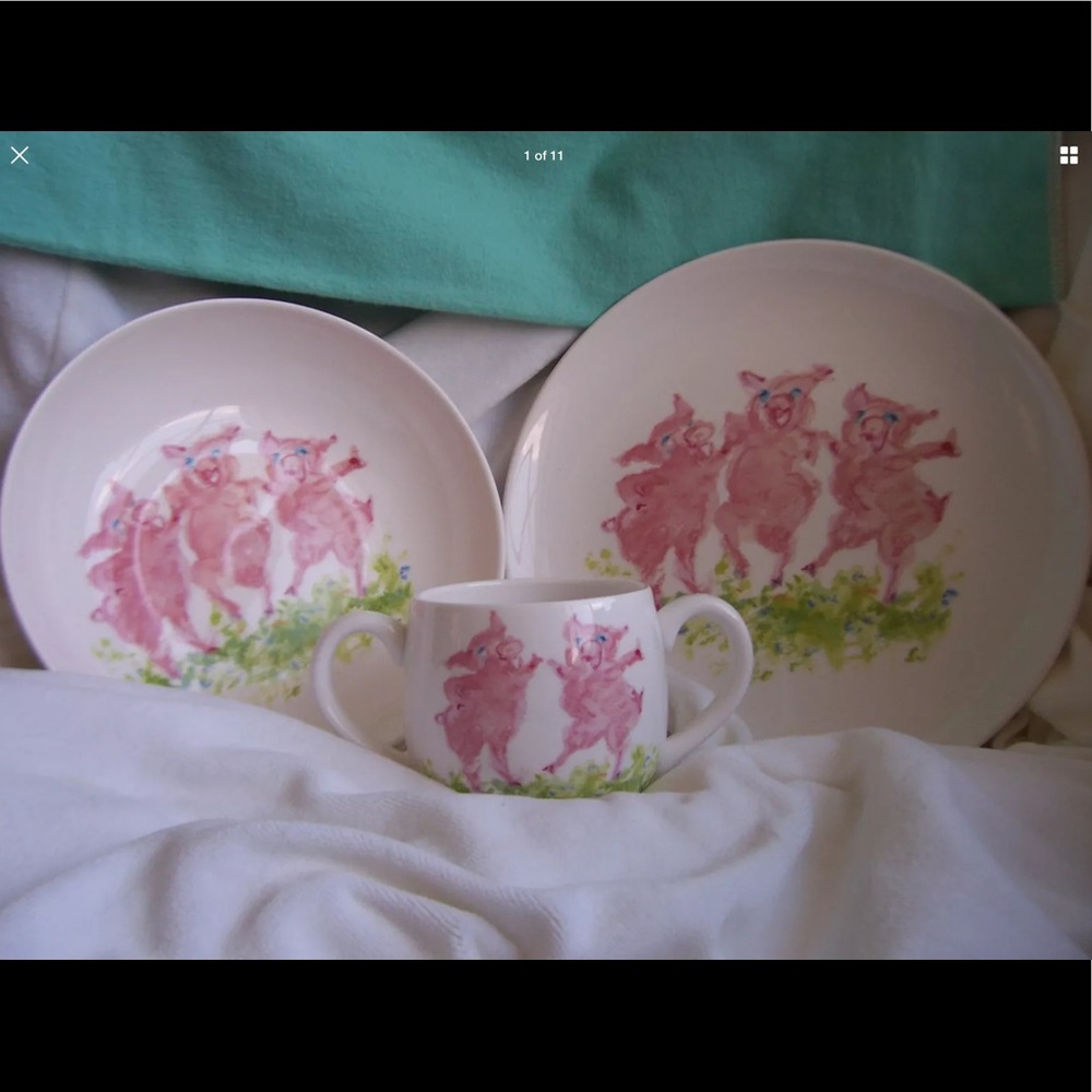 Tiffany & Co. “Dancing Pigs” Fine Bone China Child Feeding Set